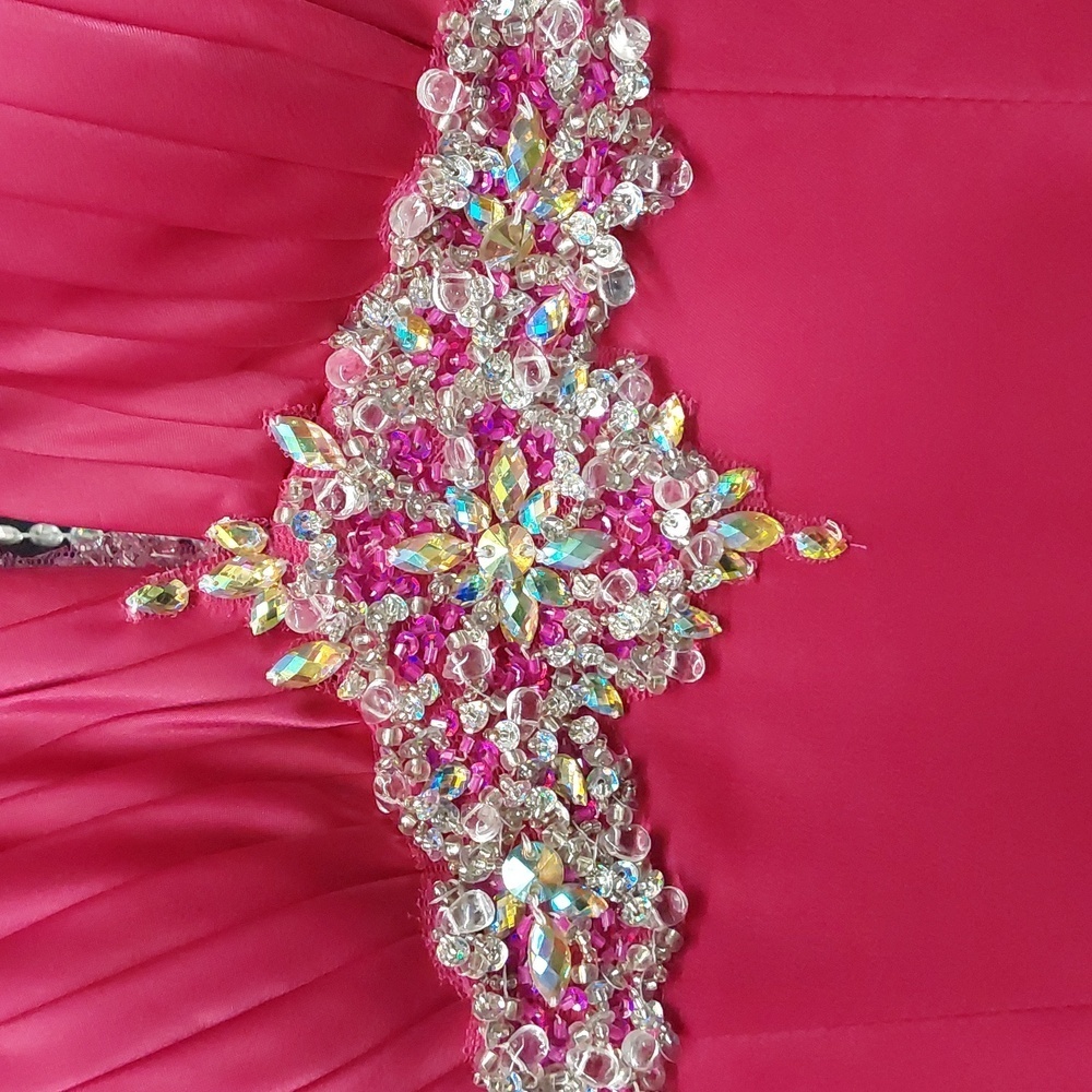Xcite Satin Fancy Back Prom Dress 30189 Raspberry - Picture 5 of 6